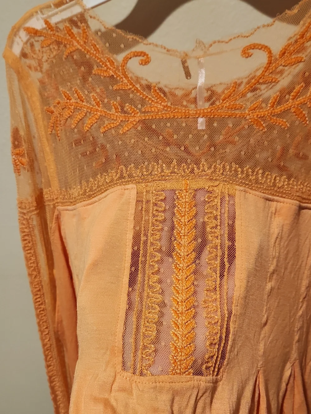 ❤️ FREE PEOPLE JOJO EMBROIDERED LACE MIXED MEDIA BOHO TOP, SMALL